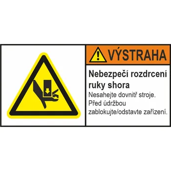 Značení Výstraha - Nebezpečí rozdrcení ruky shora... samolepící vinylová fólie 105x210 mm