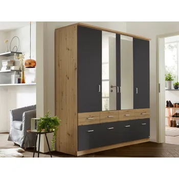 Šatní skříň Šatní skříň se zrcadly Bremen, 181 cm, dub artisan/tmavě šedá