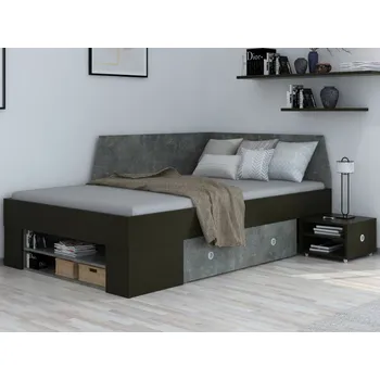 Postel Úložná postel se zástěnou Junior 120x200 cm, černá/tmavý beton