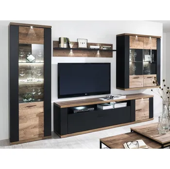 Obývací stěna Obývací stěna Boston, černá/dub ribbeck, s osvětlením