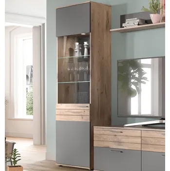 Knihovna Vysoká vitrína Mason, dub/šedá