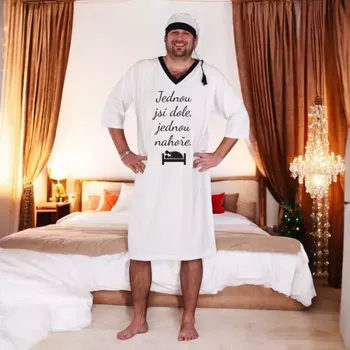 Dámská noční košile Jednou jsi dole - Noční košile bílá s čepičkou L bílá