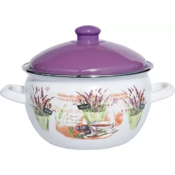 Hrnec Kastrol s pokličkou levandule buclák 4,8 L (kastrol buclák 4,8 L smaltovaný s fialovou pokličkou zdobený jemným kvítím levandulí)