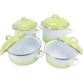 Hrnec Souprava nádobí čtyřdílná zelený stín malá (souprava smaltovaného nádobí čtyřdílná zelený stín pro malé vaření)