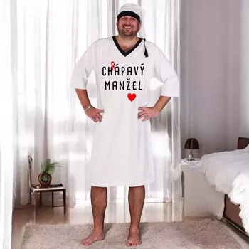 Dámská noční košile Chrápavý manžel - Noční košile bílá s čepičkou XL bílá