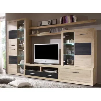 Obývací stěna Obývací stěna Cancan 5, dub sonoma/šedá pinie, s osvětlením