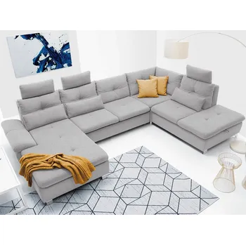 Sedací souprava Sedací souprava Madeira 3A, světle šedá látka, tvar pravé U