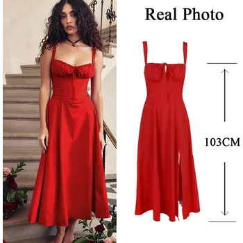 Dámské šaty Letní šaty s ramínky a rozparkem Barva: Červená, Velikost: XS