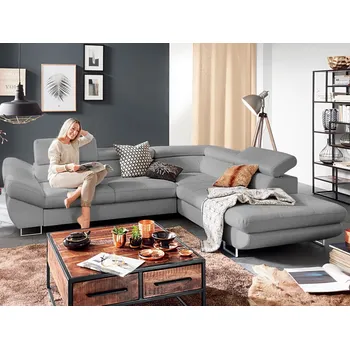 Sedací souprava Rohová sedací souprava Fabio, světle šedá látka, pravý roh