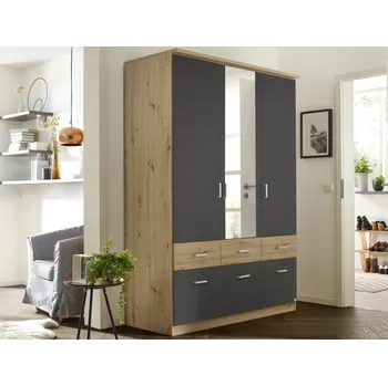 Šatní skříň Šatní skříň se zrcadlem Bremen, 136 cm, dub artisan/tmavě šedá