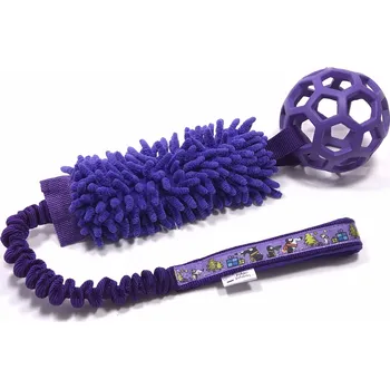 Hračka pro psa Pískací Potvůrky Přetahovadlo pro psa – mop s děrovaným míčkem, vánoční motiv Barva: fialová, Velikost JW míčku: medium