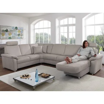 Sedací souprava Sedací souprava ZE-EM09003, tvar U, světle šedá látka, s funkcemi