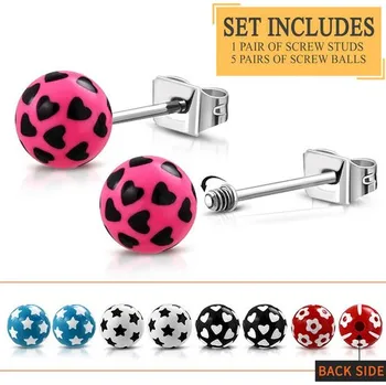 Náušnice Náušnice s výměnnými kuličkami ve stylu srdíček a hvězdiček