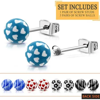 Náušnice Náušnice s výměnnými kuličkami - sada s modrými a vzorovanými koulemi