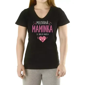 Dámské tričko Vtipné dámské tričko - Milovaná maminka - srdce anděla City M černá