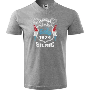 Pánské tričko DOBRÝ TRIKO Pánské V tričko s potiskem Legenda silnic Velikost: 2XL, Barva: Tmavě šedý melír