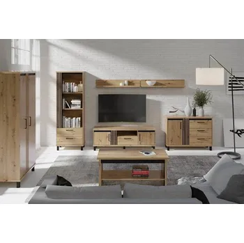 Obývací stěna Systém Nadia dub artisan / černý mat, obývací sestava A