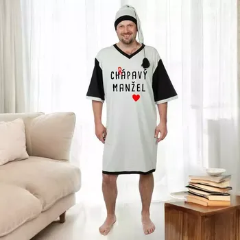 Dámská noční košile Chrápavý manžel - Noční košile šedá s čepičkou - M šedá