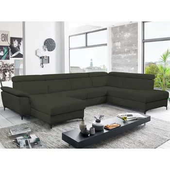 Sedací souprava Sedací souprava Braga 3A, tmavě zelená látka, tvar levé U