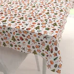 Vánoční bavlněný obdélníkový ubrus Sandra SA-516 Vánoční perníčky a ozdoby na bílém 140x180 cm