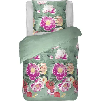 Povlečení Povlečení Gloria 140x200 cm, květinové zelené, bavlněný satén