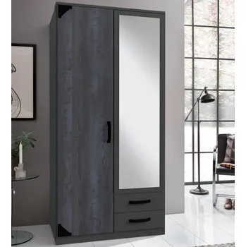 Šatní skříň Šatní skříň se zrcadlem Bochum, 90 cm, grafit/šedá vintage ocel
