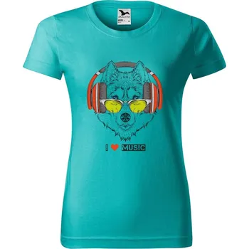 Dámské tričko DOBRÝ TRIKO Dámské tričko s potiskem I love music Barva: Červená, Velikost: 3XL