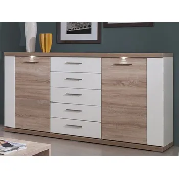 Komoda Široká komoda Caracas typ 21, dub/bílý lesk, s osvětlením