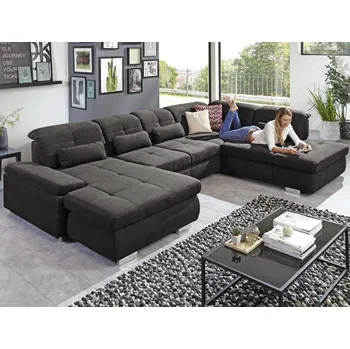 Sedací souprava Sedací souprava Alvaro, tvar U, antracitová látka, s funkcemi