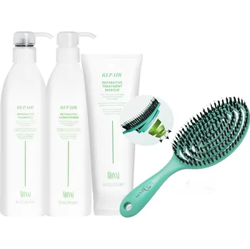 Šampon ALOXXI® Rekonstrukční šampon 300ml, kondicionér 300ml, maska 200ml a bio kartáč MarQus s kančími štětinami