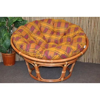 Křeslo Axin Trading s.r.o. Ratanový papasan 100 cm koňak polstr okrový