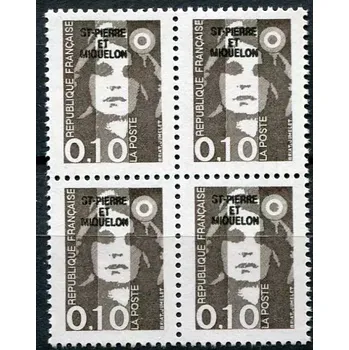 Poštovní známka Post France (1990) MiNr. 589 ** 4-bl - Saint Pierre a Miquelon - Marianne (přetisk)