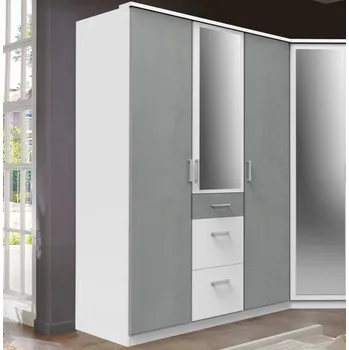 Šatní skříň Šatní skříň se zrcadlem Click, 135 cm, bílá/šedý beton