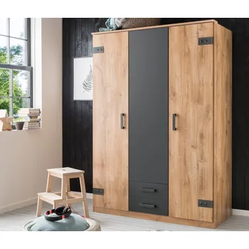 Šatní skříň Šatní skříň se zásuvkami Cork, 135 cm, prkenný dub/grafit