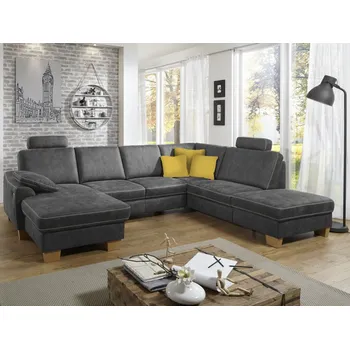 Sedací souprava Sedací souprava Stick, tvar U, tmavě šedá látka, s funkcemi