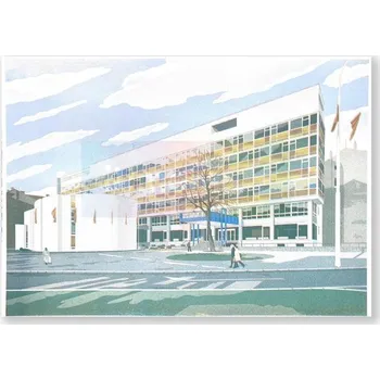 Umění Bílý dům Brno Jan Śrámek (Risografika) [čeština] (2021, ilustrace brutalistické architektury)