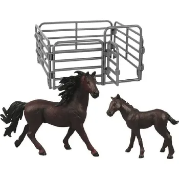 Figurka Figurky Rappa sada 2 ks hnědých koní s černou hřívou s ohradou