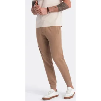 Ombre Clothing Hnědé tepláky s trendy prošíváním V2 PABS-0173