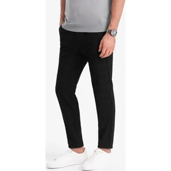 Pánské kalhoty Ombre Clothing Pánské černé kalhoty klasického střihu se vzorem V5 PACP-0187