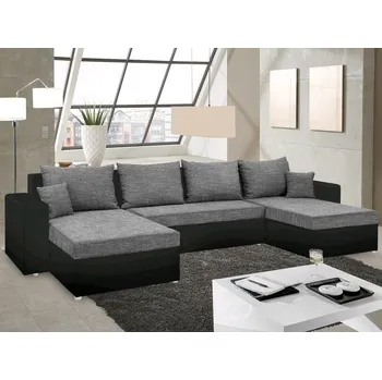 Sedací souprava Sedací souprava Rumba, tvar U, černá ekokůže/melírová tkanina