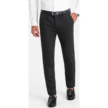 Pánské kalhoty Ombre Clothing Pánské černé klasické chinos kalhoty s jemnou texturou V5 PACP-0188