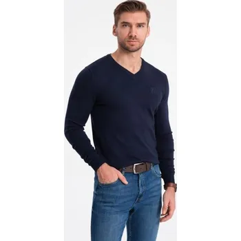 Pánský svetr Ombre Clothing Klasický tmavě modrý svetr s výstřihem do V V22 SWBS-0107