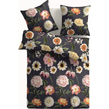 Povlečení Povlečení Elisabeth, černé s barevnými květy