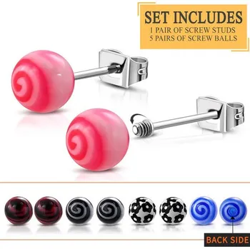 Náušnice Náušnice s barevnými kuličkami a výměnnými šroubovacími hlavami