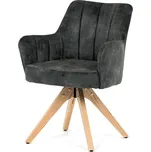 Židle jídelní, otočný mechanismus 360°, taštičkové pružiny v sedáku, tmavě zelená látka, noha masiv dub