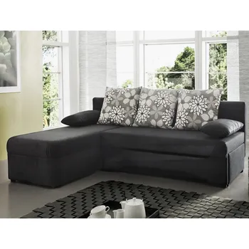 Sedací souprava Rohová sedací souprava Polaris, černá látka/šedý motiv kytek