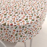 Vánoční bavlněný oválný ubrus Sandra SA-516 Vánoční perníčky a ozdoby na bílém 140x180 cm
