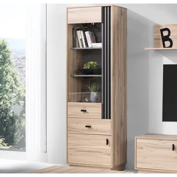 Knihovna Vysoká vitrína Almo, dub estana/antracit