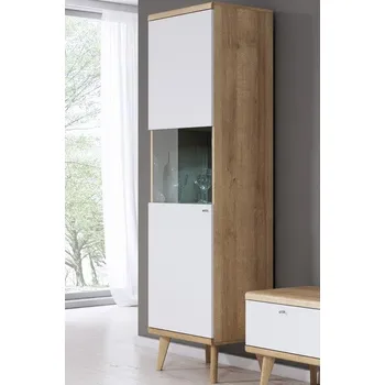 Knihovna Vysoká vitrína Primo, dub riviera/bílá