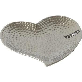 Dekorační mísa Srdce 20 cm, stříbrná tepaná